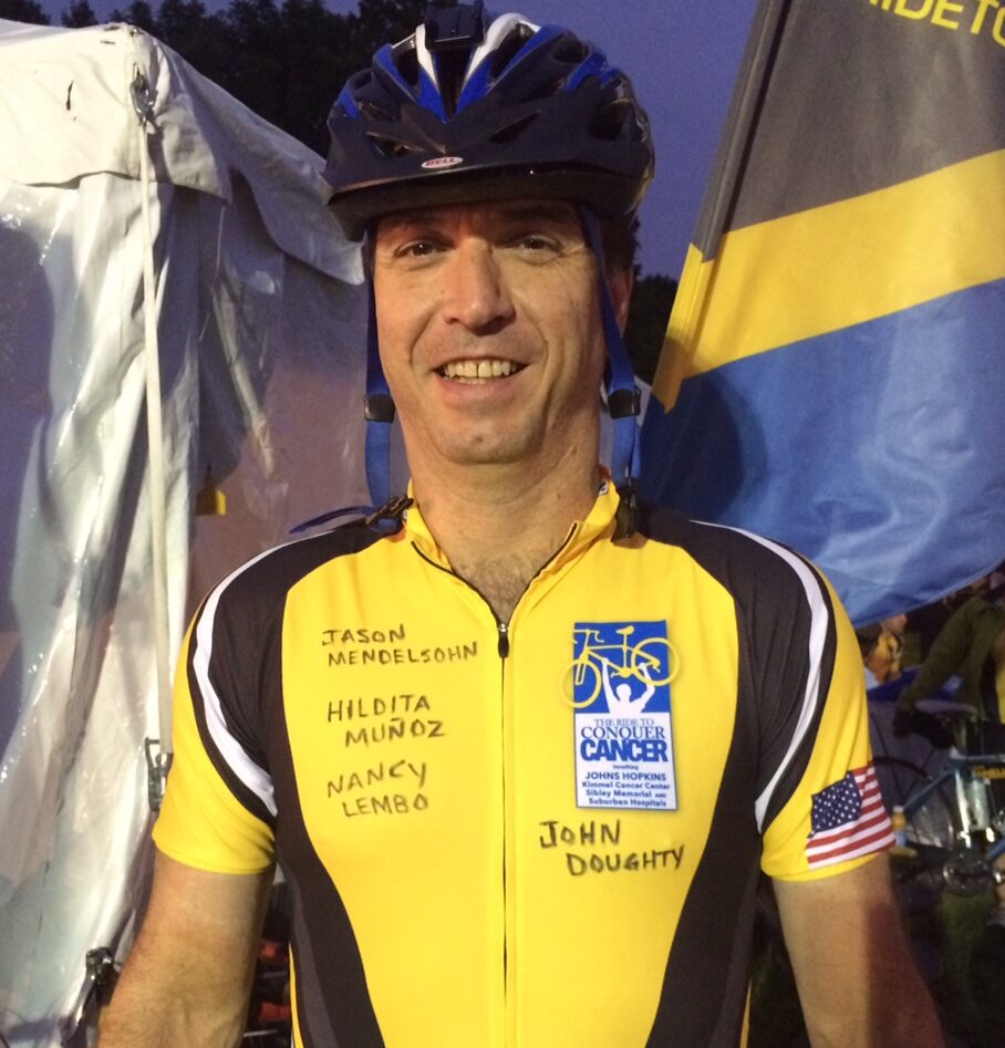 Jason Mendelsohn in cycling gear after finishing 140 Miles race